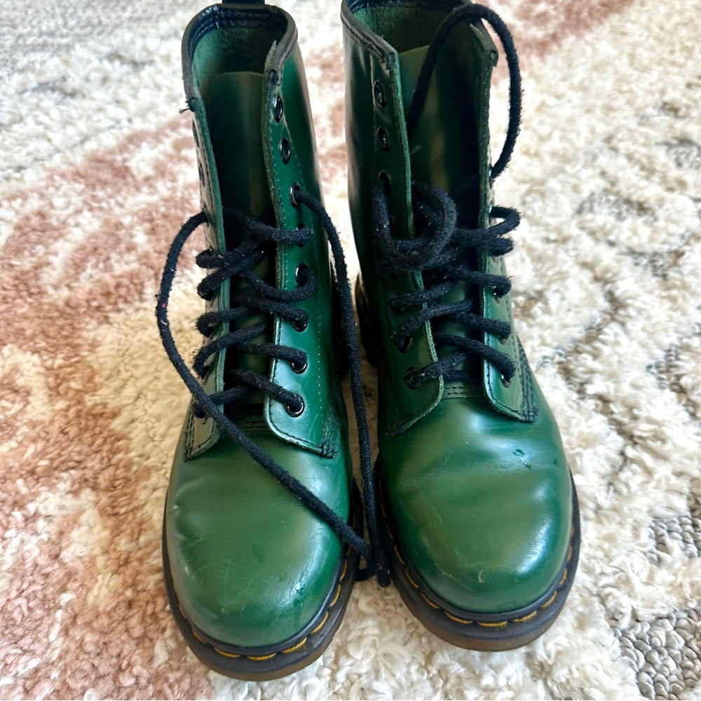 Dr. Martens Green Leather Ankle Boots - Picture 2 of 11